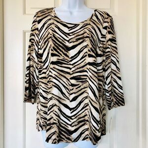 JM Collection 3/4 Sleeve A-Line Animal Journey Print Top